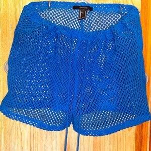 Forever 21 Sexy Blue Tasssle Drawstring Fishnet Revealing Short Shorts Size M